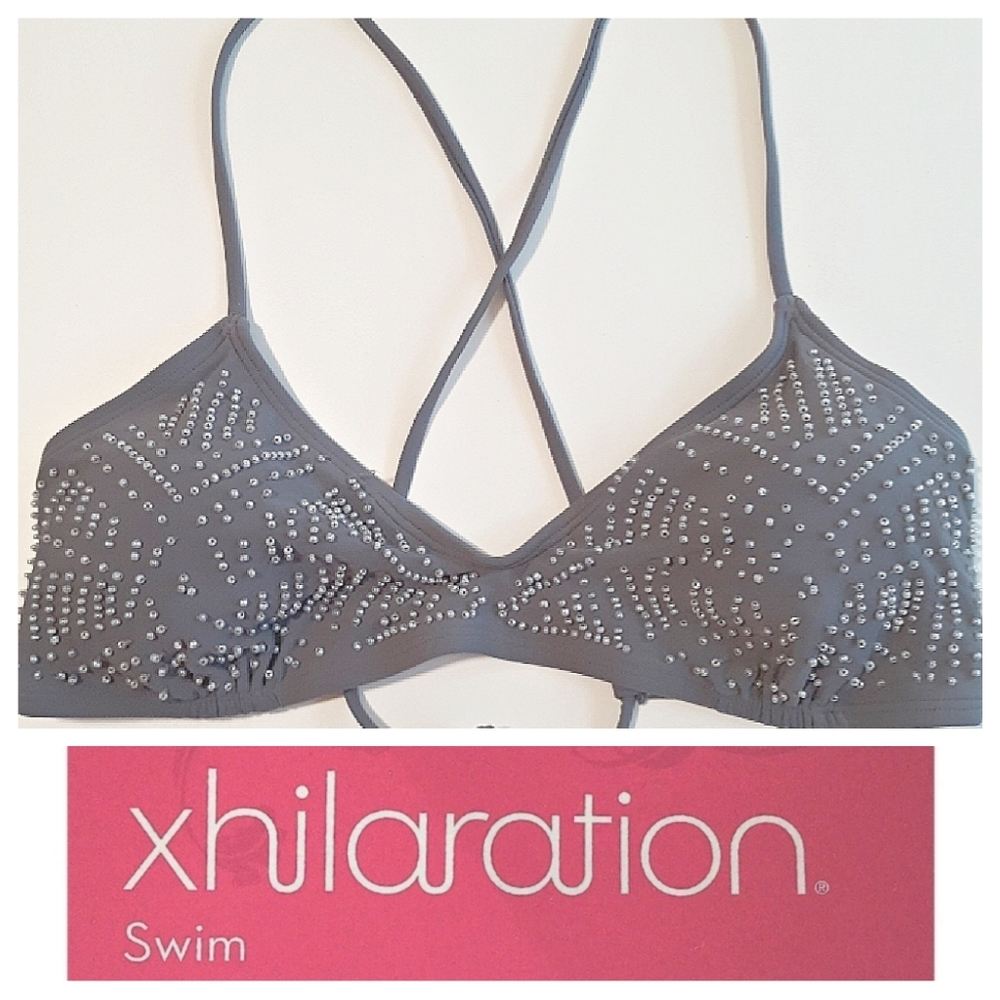 NWOT- Xhilaration grey beaded bikini top)